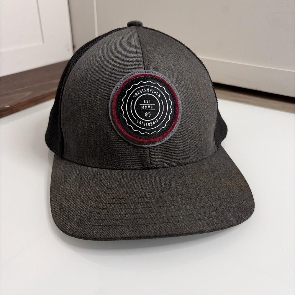 Travis Mathew Snapback Trucker Golf Hat Est MMVII California Patch Charcoal